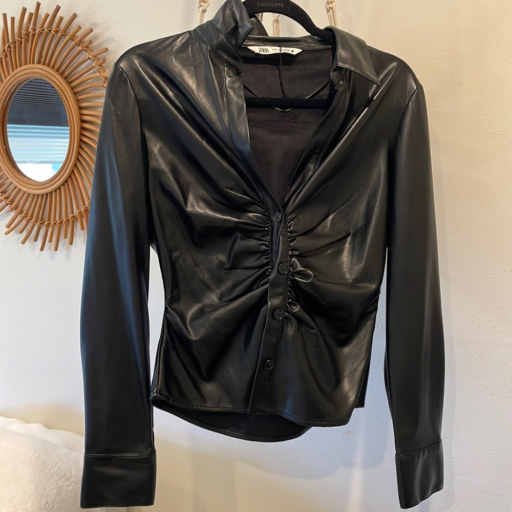 NWOT ZARA Faux Leather Blouse